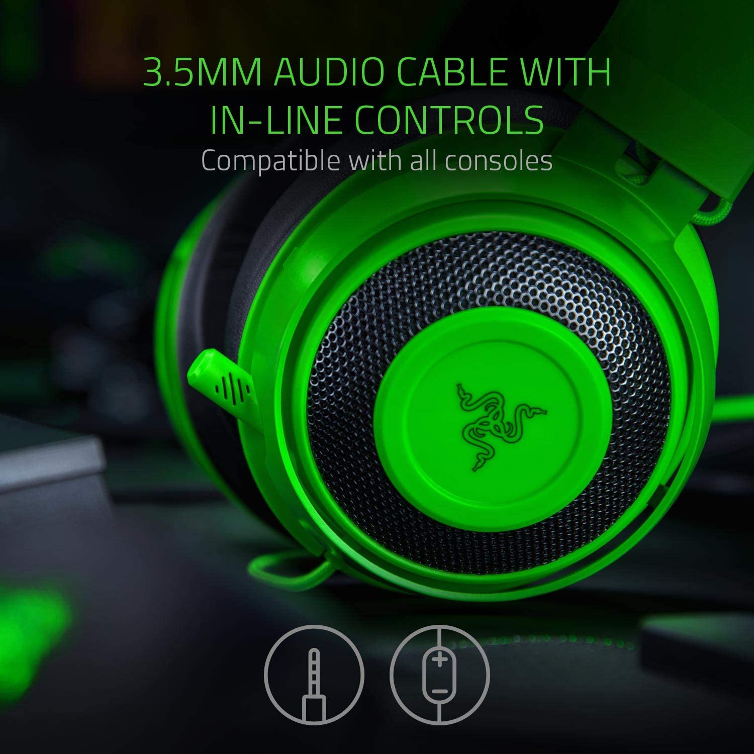 Razer  Kraken Green 【RZ04-02830200-R3M1】 Razer Gaming Headset Kraken 3.5mm Green | Gamezone.ge