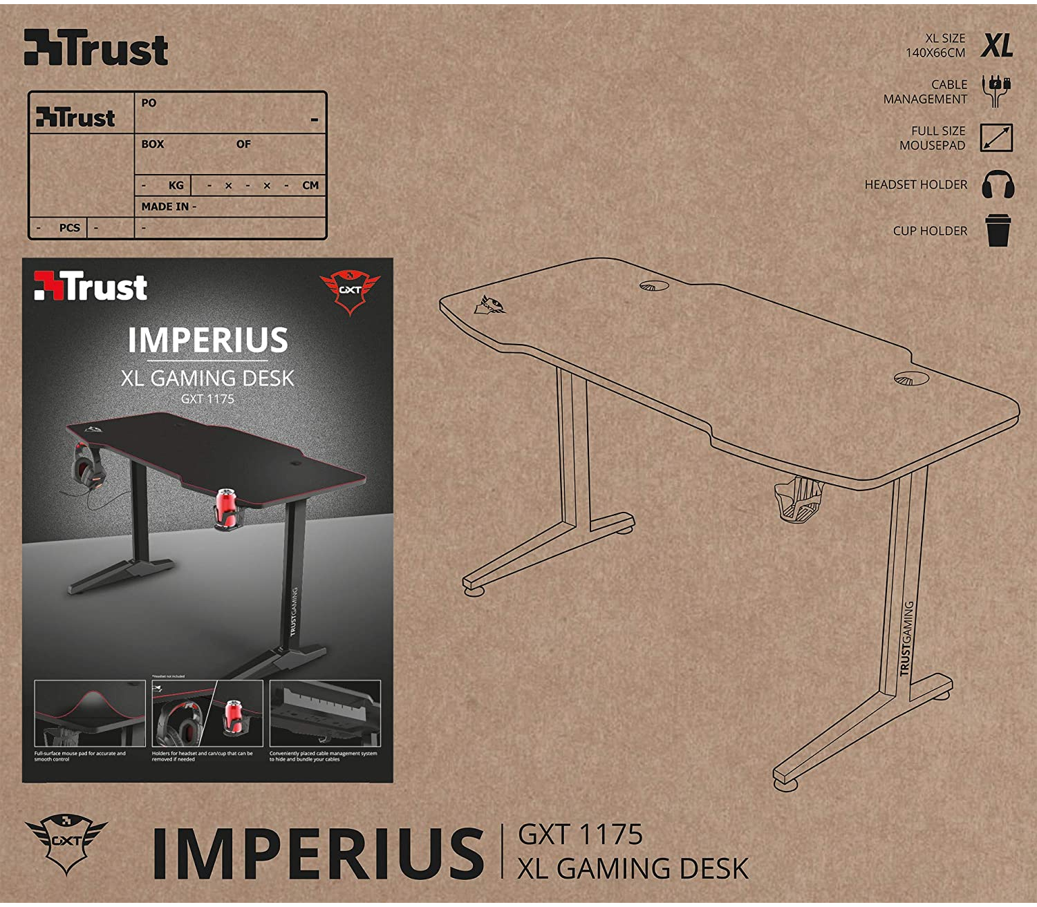 Trust Scrivania Gaming GXT1175 Imperius XL Gaming Desk 23802 - niclick